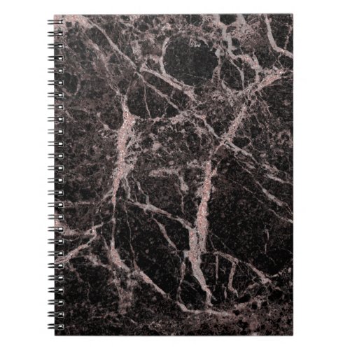 Black  Rose Gold Pink Glitter Marble Glam Trendy Notebook