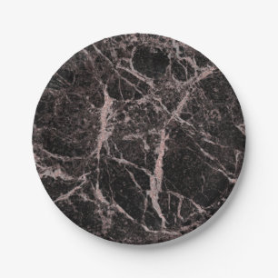 Black & Rose Gold Pink Glitter Marble Glam Trendy Paper Plates