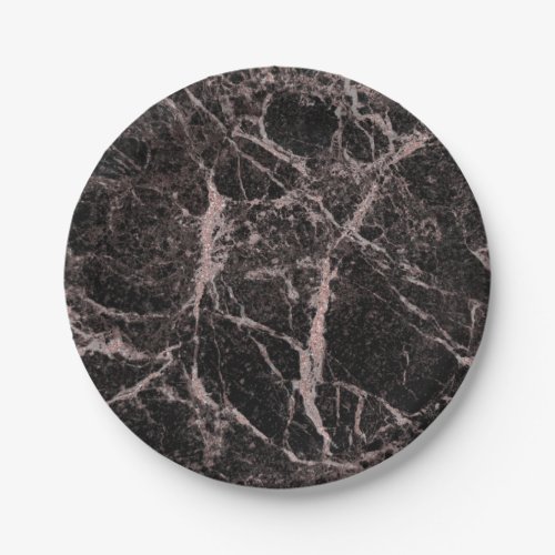 Black  Rose Gold Pink Glitter Marble Glam Trendy Paper Plates