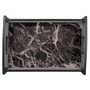 Black & Rose Gold Pink Glitter Marble Glam Trendy Serving Tray