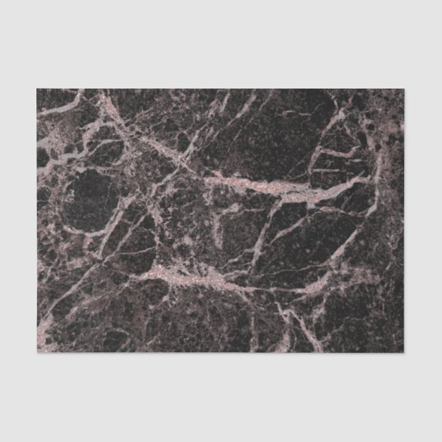 Black & Rose Gold Pink Glitter Marble Glam Trendy Tissue Paper (Front)