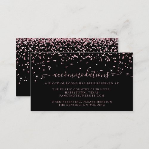Black Rose Gold Pink Glitter Wedding Accommodation Enclosure Card