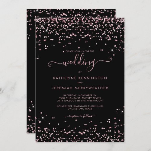 Black Rose Gold Pink Glitter Wedding Invitation