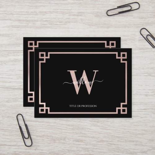 Black  Rose Gold Pink Greek Key Social Media  Business Card