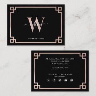 Black & Rose Gold Pink Greek Key Social Media Business Card
