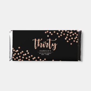 Black & Rose Gold Polka Dot 30th Birthday Hershey Bar Favors