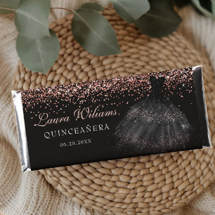 Black & Rose Gold Princess Quinceanera Birthday Hershey Bar Favors