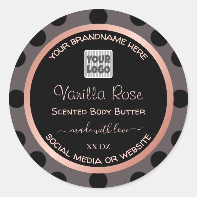 Black Rose Gold Product Packaging Labels with Logo (Front)