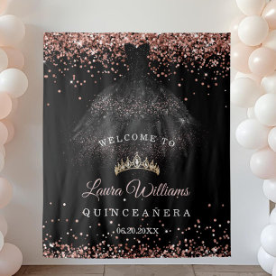 Black & Rose Gold Quinceañera Birthday Backdrop