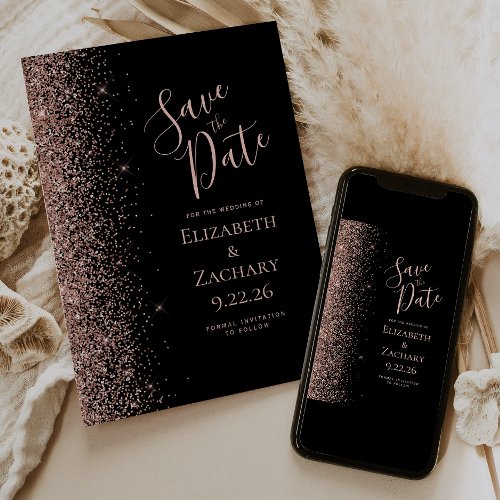 Black Rose Gold Save the Date Announcement