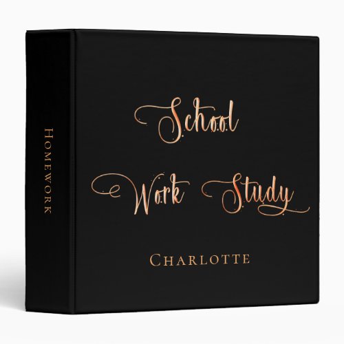 Black rose gold school work study typography 3 ring binder