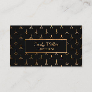 Black & Rose Gold Scissor Pattern Hair Stylist Business Card