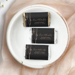 Black Rose Gold Script Wedding Hershey's Miniatures<br><div class="desc">These elegant modern wedding favor candies feature a black watercolor agate design trimmed with faux rose gold glitter. The phrase "love & thanks" or other message of your choice appear in rose pink script with swashes at the beginning and end. Add the names of the bride and groom and the...</div>