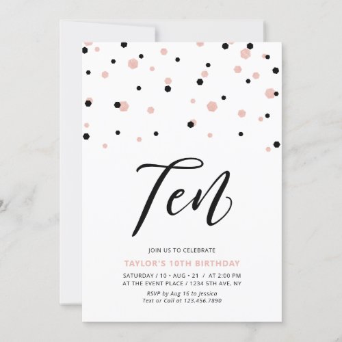 Black & Rose Gold Simple 10th Teen Birthday Party