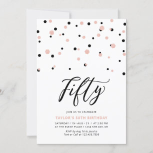 Black & Rose Gold Simple Fifty 50th Birthday Party Invitation