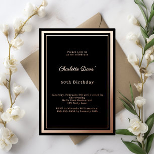Black rose gold simple luxury birthday foil invitation