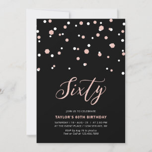 Black & Rose Gold Simple Sixty 60th Birthday Party Invitation