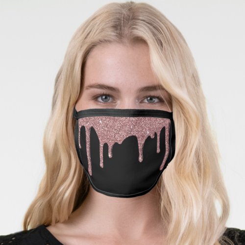 Black Rose Gold Sparkle Dripping Glitter Glam Face Mask