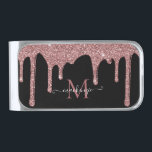 Black Rose Gold Sparkle Glitter Drips Monogram Silver Finish Money Clip<br><div class="desc">Black and Rose Gold Sparkle Glitter Drips Monogram Money Clip with fashion faux blush pink/rose gold glitter drips on a chic black background with your custom monogram and name. You're dripping in luxury and it shows! Please contact us at cedarandstring@gmail.com if you need assistance with the design or matching products....</div>