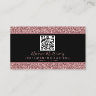 Black Rose Gold Sparkle Glitter Drips QR Code Business Card