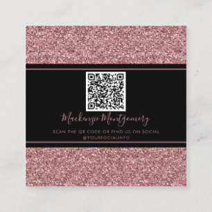Black Rose Gold Sparkle Glitter Drips QR Code Square Business Card