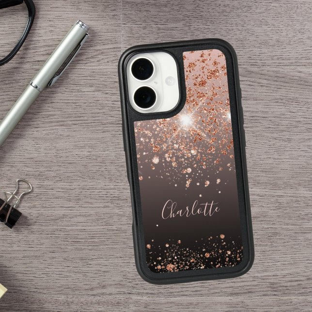 Black rose gold sparkles otterbox iPhone case (Creator Uploaded)