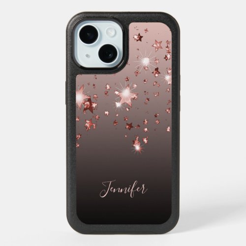 Black rose gold stars name girly iPhone 15 case