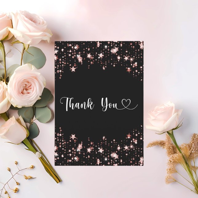 Black rose gold stars script thank you card (Creator Uploaded)