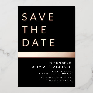 Black Rose Gold Stripe Save the Date Elegant Foil Invitation
