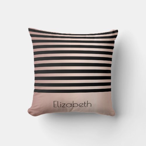 Black rose gold stripes name elegant modern  throw pillow