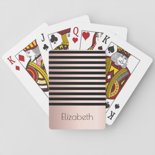 Black rose gold stripes name poker cards