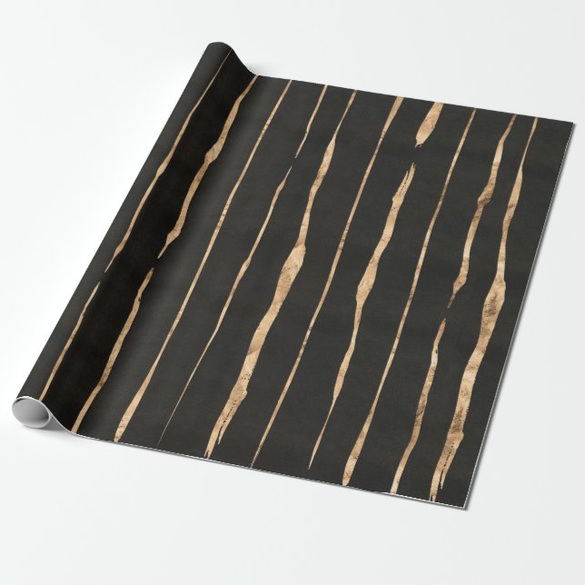 Black & Rose-gold Stripes Pattern Wrapping Paper (Unrolled)