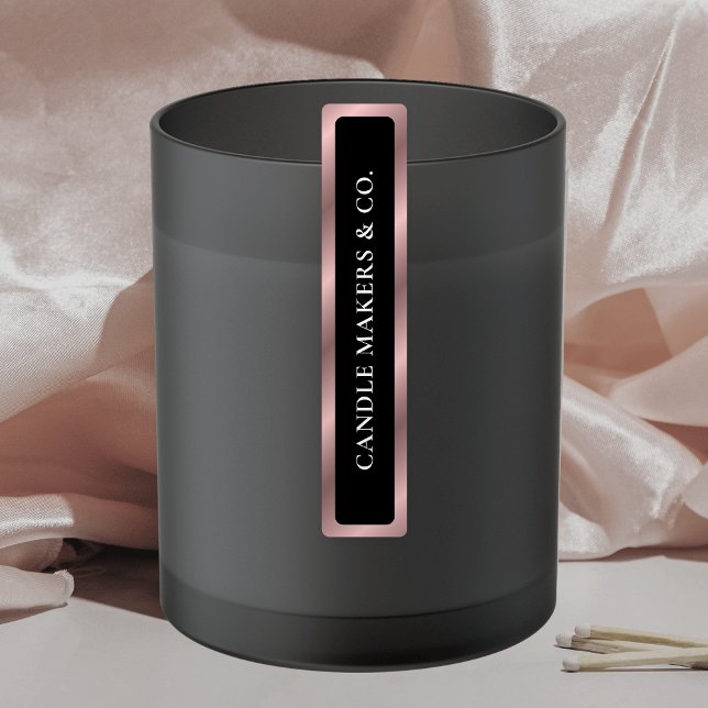 Black & Rose Gold Tamper Proof Thin Candle Jar Tin Labels (Skinny rectangle vertical candle jar labels with space for your business name)