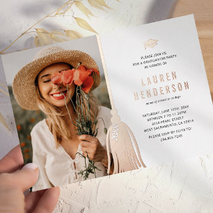 Black Rose Gold Tassel Photo Graduation Party Foil Invitation