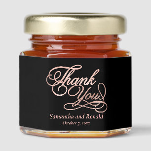 Black & Rose Gold Thank You Calligraphy Wedding Honey Jar Favors