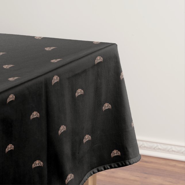 Black rose gold tiara crown quinceanera birthday tablecloth (In Situ)