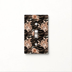 Black Rose Gold Tiger Floral Light Switch Cover
