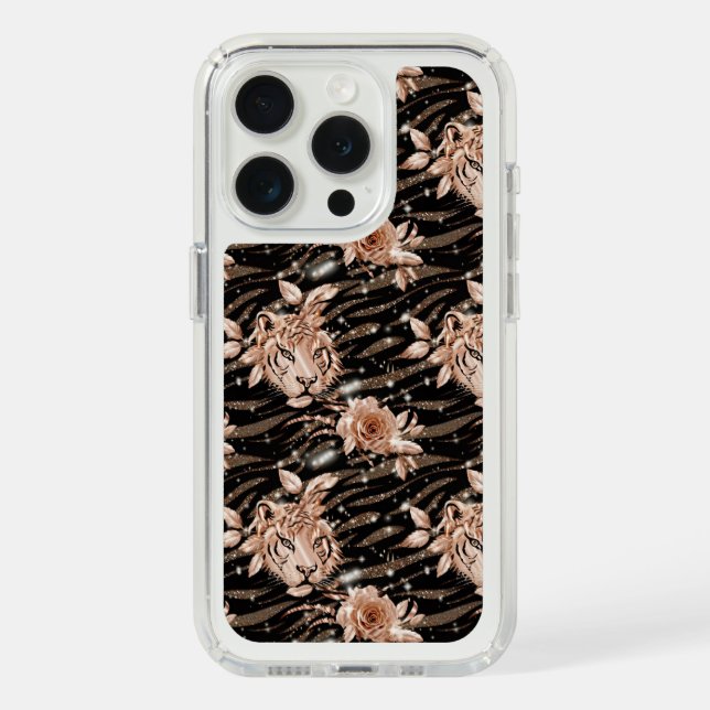 Black Rose Gold Tiger Floral Speck iPhone Case (Front (White Titanium))