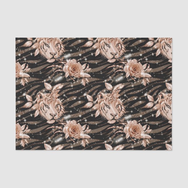 Black Rose Gold Tiger Floral Tissue Paper (Front)