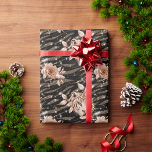 Black Rose Gold Tiger Floral Wrapping Paper