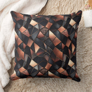 Black Rose Gold Tiles Throw Pillow