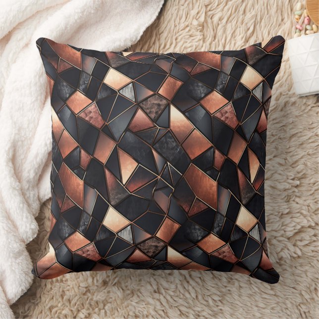 Black Rose Gold Tiles Throw Pillow (Blanket)