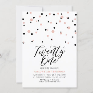 Black & Rose Gold Twenty One 21st Birthday Party Invitation