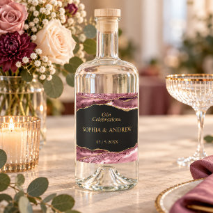 Black & Rose Gold Wedding Liquor Bottle Label