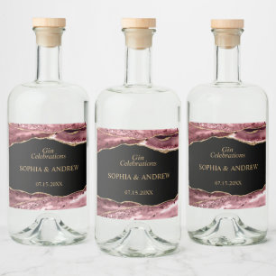 Black & Rose Gold Wedding Liquor Bottle Label