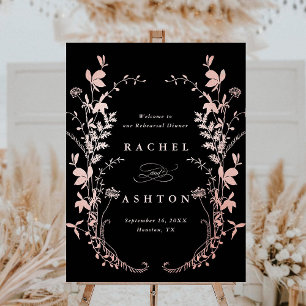 Black & Rose Gold Wildflowers Rehearsal Dinner Foam Board