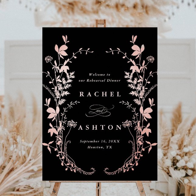 Black & Rose Gold Wildflowers Rehearsal Dinner  Foam Board (Creator Uploaded)