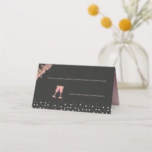 Black & Rose Gold with Flutes 40th Birthday Place Card