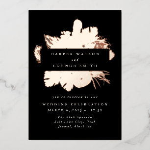Black Rose Gold Wreath Pampas Grass Floral Wedding Foil Invitation