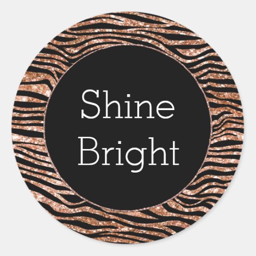 Black Rose Gold Zebra Glitter Classic Round Sticker